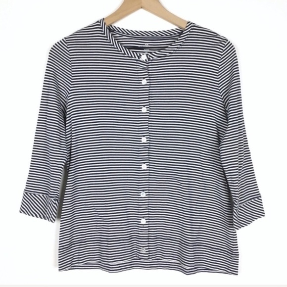 TALBOTS Cardigan Sweater Pima Cotton Stripe 3/4 Sleeves Minimalist Petite Medium - Picture 9 of 9